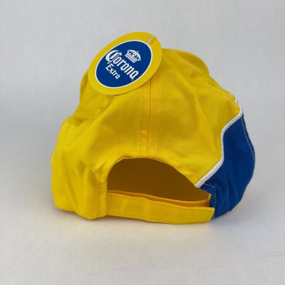 NWT Corona Extra Yellow Blue Hook and Loop Adjustable Hat Cap - Picture 4 of 12
